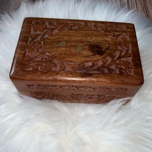 Small wood hand carved jewelry box